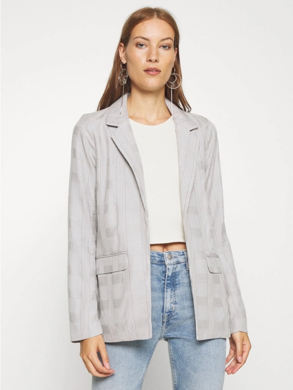 Abercrombie & Fitch Light Gray Plaid Blazer